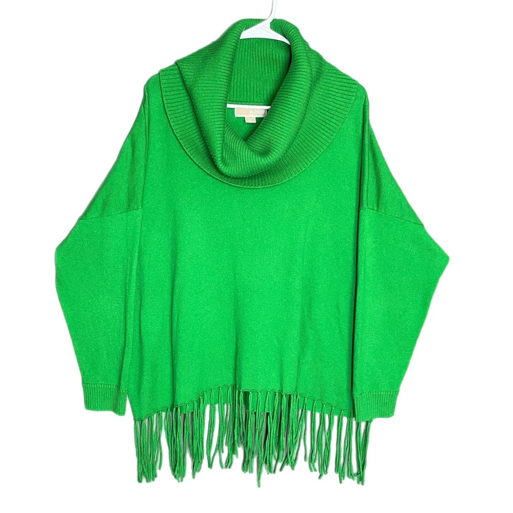 Green Cowl Neck Fringe Sweater - Women's
